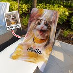 Personalized Super Absorbent Quick Dry Watercolour Pet Portrait Photo Beach Towel with Name Vacation Party Gift for Pet Lovers Owners