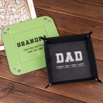 Personalised Multicolour Leather Catchall Snap Tray with 1-12 Names Desktop Storage Organizer Father's Day Birthday Gift for Father Grandpa