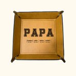 Personalised Multicolour Leather Catchall Snap Tray with 1-12 Names Desktop Storage Organizer Father's Day Birthday Gift for Father Grandpa