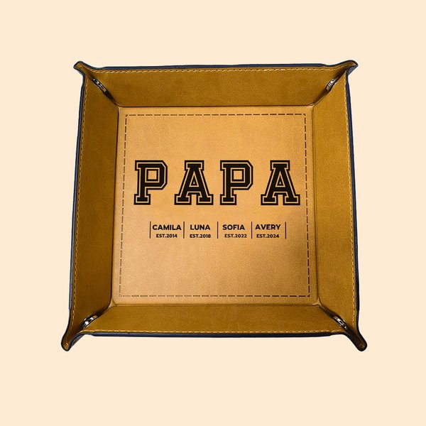 Personalizado Multicolor de cuero Catchall Snap Bandeja con 1-12 nombres de escritorio Organizador de almacenamiento Día del Padre Cumpleaños Regalo p