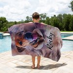 Personalized Super Absorbent Quick Dry Watercolour Pet Portrait Photo Beach Towel with Name Vacation Party Gift for Pet Lovers Owners
