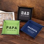 Personalised Multicolour Leather Catchall Snap Tray with 1-12 Names Desktop Storage Organizer Father's Day Birthday Gift for Father Grandpa