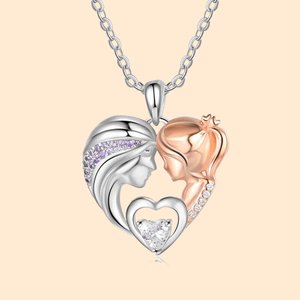 Collier en Mère et Fille avec Diamant Personnalisé avec Pierre de Naissance en Coeur Cadeau Anniversaire Fête des Mères pour Elle