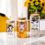 Personalized Highland Cow 12oz 16oz 20oz Glass Tumbler with Bamboo Lid and Straw Graduation Gift for Graduates Class of 2025