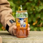 Personalized Highland Cow 12oz 16oz 20oz Glass Tumbler with Bamboo Lid and Straw Graduation Gift for Graduates Class of 2025