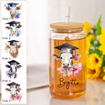 Personalized Highland Cow 12oz 16oz 20oz Glass Tumbler with Bamboo Lid and Straw Graduation Gift for Graduates Class of 2025