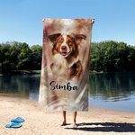 Personalized Super Absorbent Quick Dry Watercolour Pet Portrait Photo Beach Towel with Name Vacation Party Gift for Pet Lovers Owners