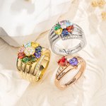 Bague en Argent Sterling Personnalisée avec 1 à 8 Noms Textes Gravés et Pierres de Naissance Cadeau Anniversaire pour Femme