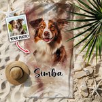 Personalized Super Absorbent Quick Dry Watercolour Pet Portrait Photo Beach Towel with Name Vacation Party Gift for Pet Lovers Owners