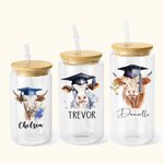 Personalized Highland Cow 12oz 16oz 20oz Glass Tumbler with Bamboo Lid and Straw Graduation Gift for Graduates Class of 2025