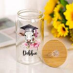 Personalized Highland Cow 12oz 16oz 20oz Glass Tumbler with Bamboo Lid and Straw Graduation Gift for Graduates Class of 2025