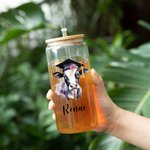 Personalized Highland Cow 12oz 16oz 20oz Glass Tumbler with Bamboo Lid and Straw Graduation Gift for Graduates Class of 2025
