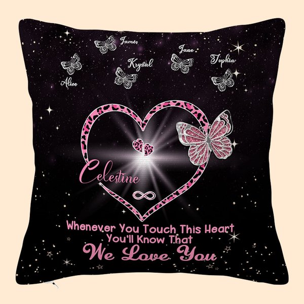 Personalized Whenever You Touch This Heart You'll Know We Love You Throw Pillow Cover with 1-9 Butterflies Mother's Day Gift for Her