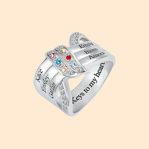 Bague Forme Ruban Noeud Personnalisé avec 1 à 8 Pierres de Naissance et Noms Bijoux Famille Cadeau Anniversaire Fête des Mères pour Maman Grand-Mère