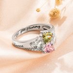 Bague en Argent Sterling Personnalisée avec 1 à 8 Noms Textes Gravés et Pierres de Naissance Cadeau Anniversaire pour Femme
