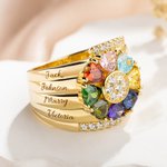 Bague en Argent Sterling Personnalisée avec 1 à 8 Noms Textes Gravés et Pierres de Naissance Cadeau Anniversaire pour Femme