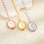 Collier Ovale Personnalisé avec Photo Fleur de Naissance et Initiale Gravés Cadeau d'Anniversaire de la Fête des Mères pour les Femmes