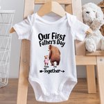 Personalized Cute Bears Hand in Hand 100% Cotton T-Shirt Baby Bodysuit with Name Our First Father's Day Gift for Daddy Baby
