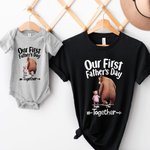 Personalized Cute Bears Hand in Hand 100% Cotton T-Shirt Baby Bodysuit with Name Our First Father's Day Gift for Daddy Baby