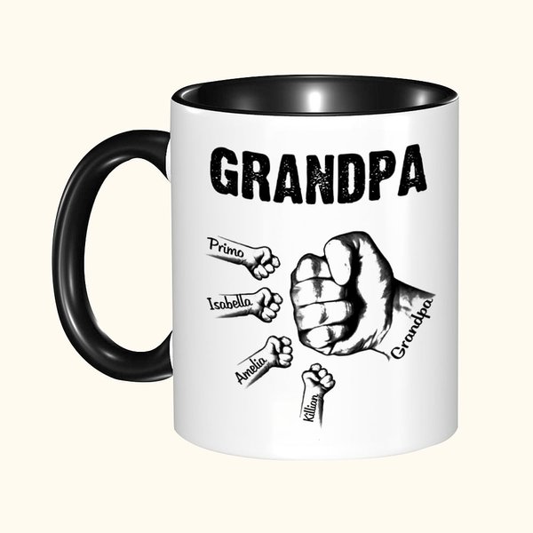 Personalised Fist Bump Daddy Team 11oz Ceramic Mug with Title and 1-16 Names Father's Day Birthday Gift for Dad Grandpa