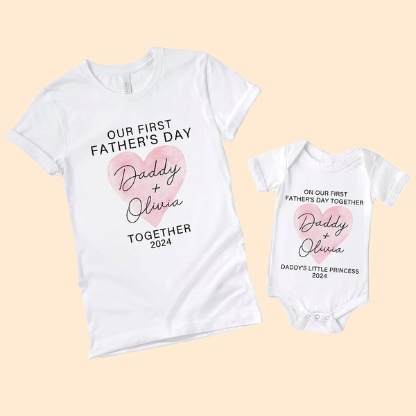 T-shirt Onesie Bébé Personnalisé avec Nom Motif Coeur Cadeau Fête des Pères pour Nouveau Papa Bébé