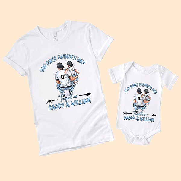 Camiseta de algodón 100% con diseño de papá abrazando a su bebé Camiseta de bebé a juego Nuestro primer día del padre juntos Regalo para papá primerizo Bebé