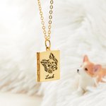 Personalised Engraved Pet Portrait Book Locket Necklace with Photo Name Birthday Gift for Pet Lover