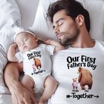 Personalized Cute Bears Hand in Hand 100% Cotton T-Shirt Baby Bodysuit with Name Our First Father's Day Gift for Daddy Baby