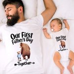 Personalized Cute Bears Hand in Hand 100% Cotton T-Shirt Baby Bodysuit with Name Our First Father's Day Gift for Daddy Baby