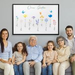 Personalisiertes Gemälde mit 1-16 Aquarell Blumen und Namen Leinwand Rahmenlose Geschenk für Familie zum Muttertag Geburtstag
