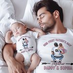 Camiseta de algodón 100% con diseño de papá abrazando a su bebé Camiseta de bebé a juego Nuestro primer día del padre juntos Regalo para papá primerizo Bebé