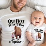 Personalized Cute Bears Hand in Hand 100% Cotton T-Shirt Baby Bodysuit with Name Our First Father's Day Gift for Daddy Baby