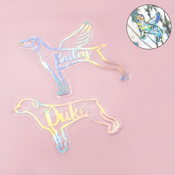 Personalizzato olografico senza traccia di gatto cane silhouette arcobaleno Prisma finestra Cling con nome Memorial regalo di compleanno per gli amanti degli animali domestici