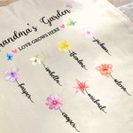 Personalisierte Omas Garten Aquarell Geburt Blume Canvas Tragetasche mit 1-14 Namen Muttertag Geburtstag Geschenk für Frau