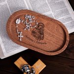 Plateau pour Chapelet en Bois Personnalisé avec Texte Gravé Cadeau Sacrement Première Communion Baptême pour Chrétien