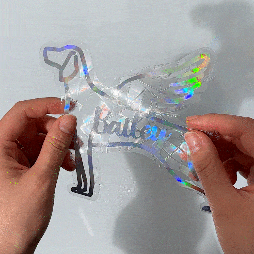 Personalizzato olografico senza traccia di gatto cane silhouette arcobaleno Prisma finestra Cling con nome Memorial regalo di compleanno per gli amanti degli animali domestici