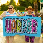 Personalised Multicolour Quick Dry Super Absorbent Dalmatian Dots Beach Towel with Rainbow Name Summer Vacation Accessory Bridesmaid Party Gift for Her