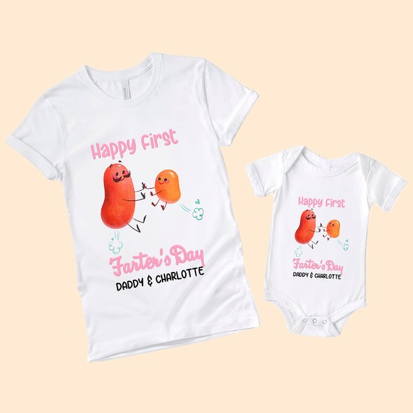 Gepersonaliseerd Happy First Farter's Day Potato 100% Katoenen Baby Onesie T-shirt met Naam Grappig Vaderdagcadeau voor Baby Nieuwe Vader