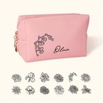 Personalizzato in pelle di grande capacità impermeabile nascita fiore trucco borsa cosmetica con nome damigella d'onore festa della mamma regalo di compleanno per lei
