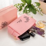 Personalizzato in pelle di grande capacità impermeabile nascita fiore trucco borsa cosmetica con nome damigella d'onore festa della mamma regalo di compleanno per lei