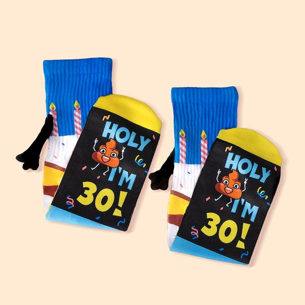 Personalised Colourful Cake Candle Holy I’m Magnetic Hand-holding Socks with Number Birthday Party Gift for Friend Family