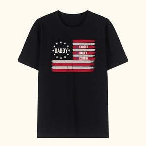 Personalised American Flag 100% Cotton T-Shirt with 1-8 Names Father's Day Birthday Gift for Daddy