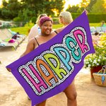 Personalised Multicolour Quick Dry Super Absorbent Dalmatian Dots Beach Towel with Rainbow Name Summer Vacation Accessory Bridesmaid Party Gift for Her