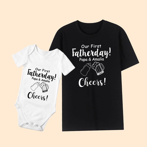 Onesie T-shirt Personnalisé avec Nom Papa et Bébé Thème Our First Fatherday Cadeau Fête des Pères Anniversaire pour Nouveau Papa Bébé