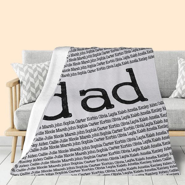 Couverture Personnalisée avec 1-15 Noms Répétitifs Cadeau Anniversaire Fête des Pères pour Famille Père