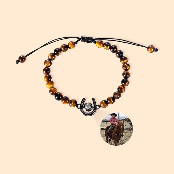 Herradura personalizada Pulsera de cuentas de proyección de fotos con Te quiero en 100 idiomas Cumpleaños Aniversario Regalo para los amantes de los caballos
