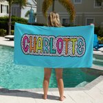 Personalised Multicolour Quick Dry Super Absorbent Dalmatian Dots Beach Towel with Rainbow Name Summer Vacation Accessory Bridesmaid Party Gift for Her