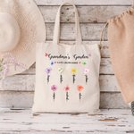 Personalisierte Omas Garten Aquarell Geburt Blume Canvas Tragetasche mit 1-14 Namen Muttertag Geburtstag Geschenk für Frau