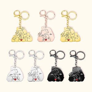 Porte-Clés Personnalisé avec 1-7 Bébés Ours et Noms Motif Cœur d'Amour Cadeau pour Papa Maman Grands-Parents