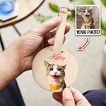 Personalised Pet Portrait Oil Painting Round Luggage Tag with Name and Built-in Card Birthday Travel Gift for Pet Lover